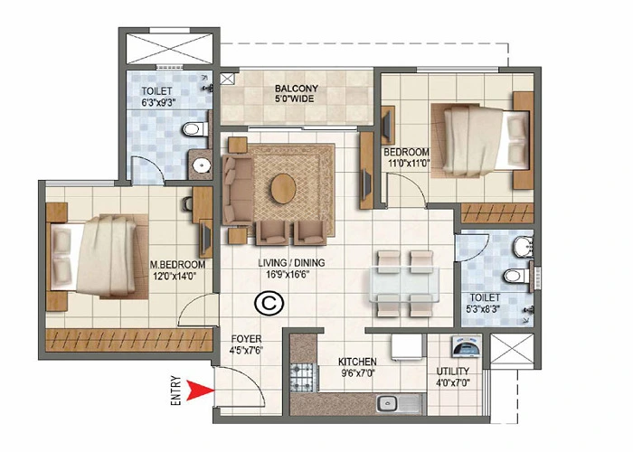 Brigade Orchards Parkside 1 BHK Floor Plan